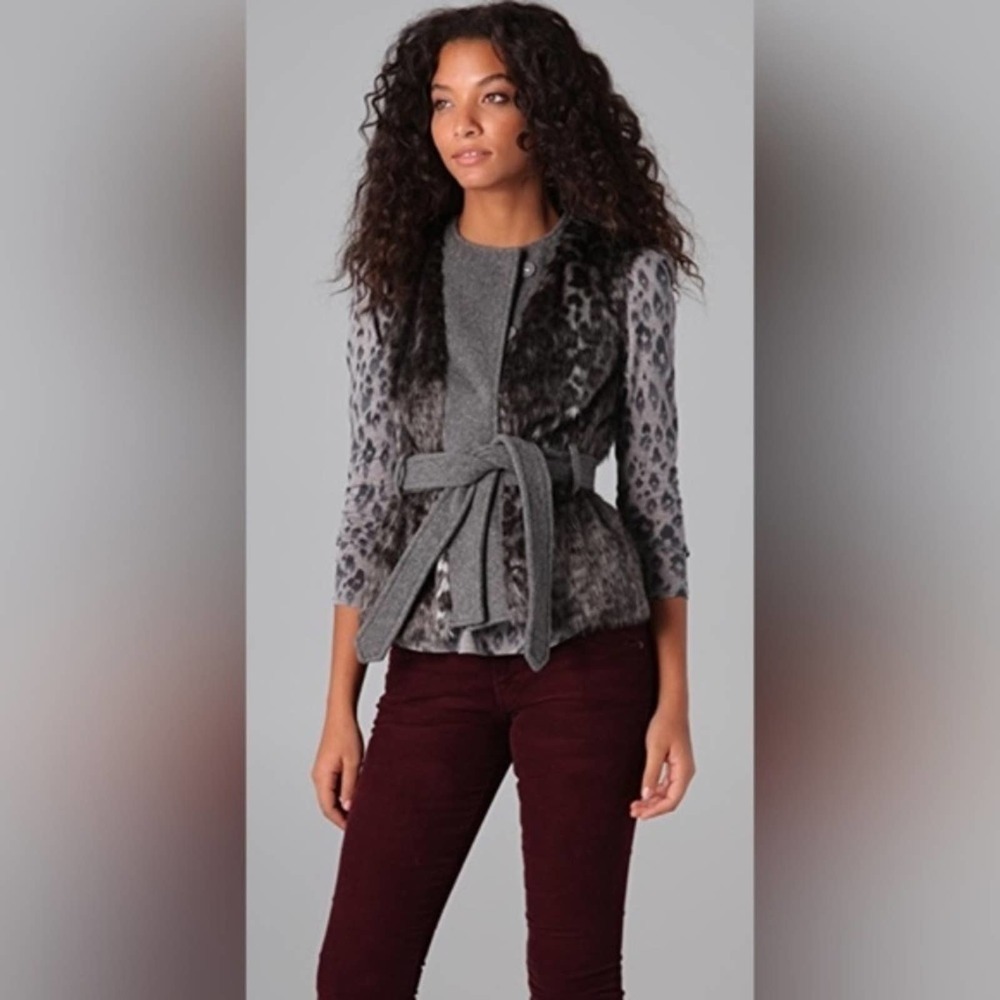 Rebecca Taylor Faux Fur Gray Leopard Vest
